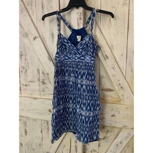 Ann Taylor Women's V-Neck Back Halter Tank Dress Blue White Print